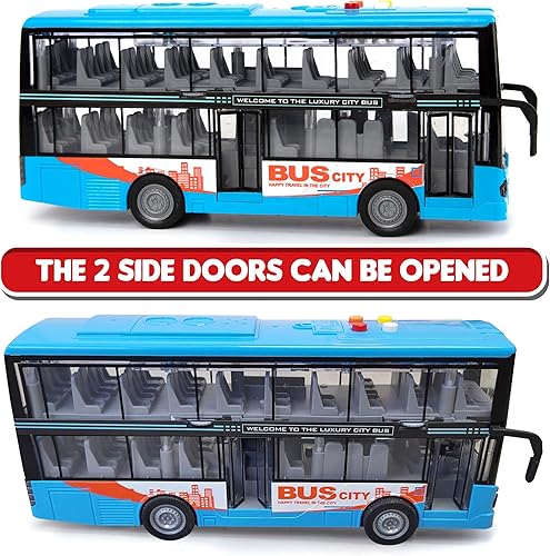 Miniatura 2 de ArtCreativity Juguete de autobús de dos pisos con luces y sonidos, autobús de juguete alimentado por fricción para niños con luces de techo