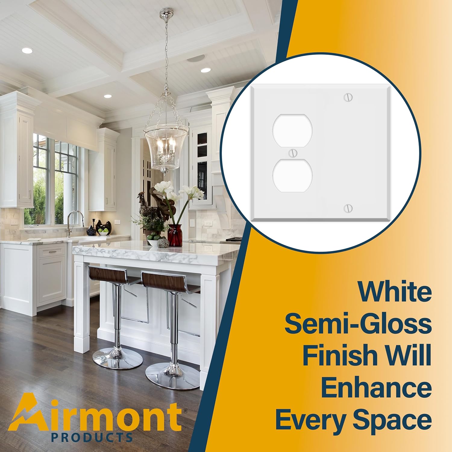 White Metal Combination Switch Cover, Duplex Blank Wall Plate, 2 Gang Standard Size, 1 Duplex Receptacle, 1 Blank, 4.50" x 4.56" Corrosion and Heat Resistant, Unbreakable Metal, Made In USA