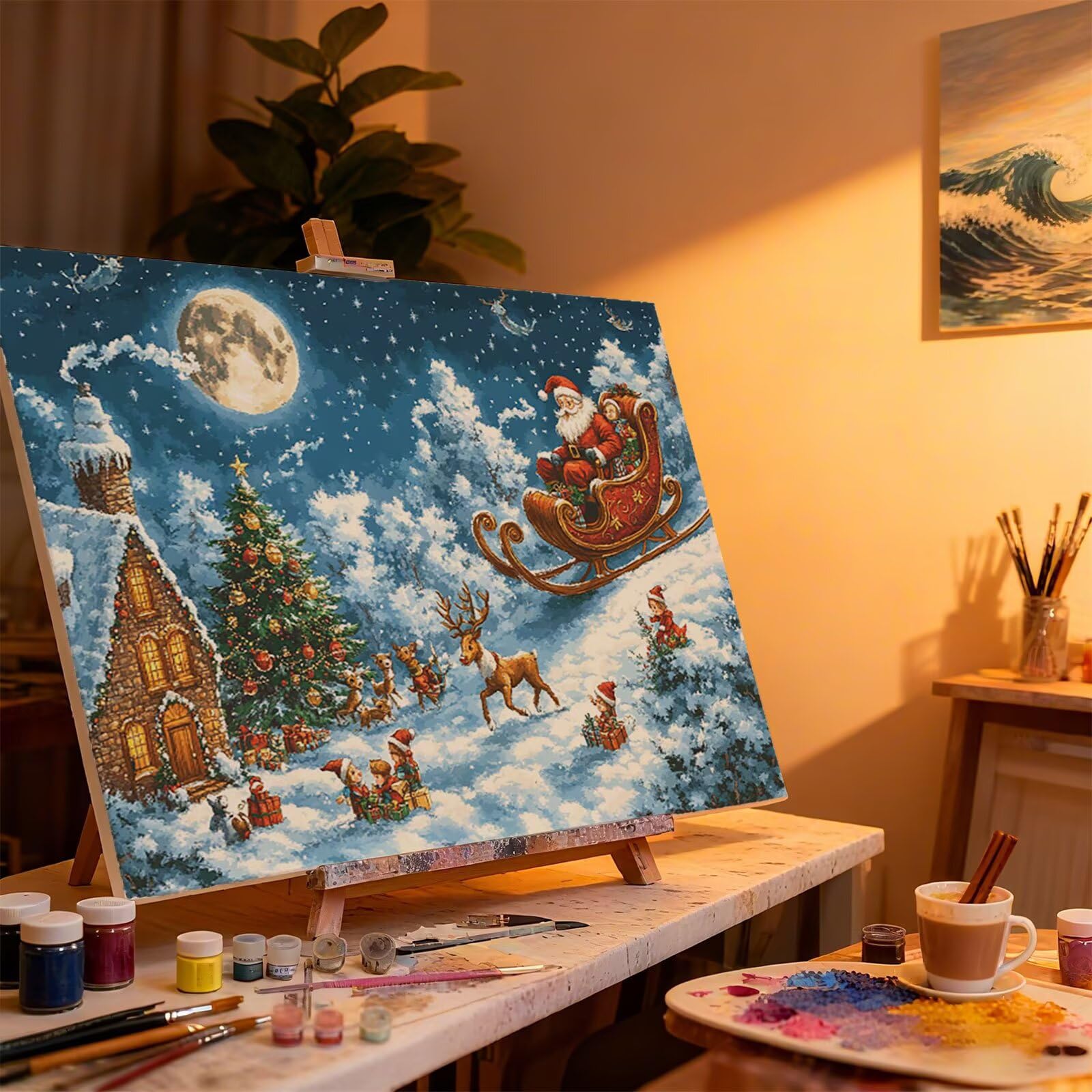 Peinture Numero Adulte NoëL Coloriage par Numero Adulte Lune DIY Paint by Numbers, avec Pinceaux Peinture Loisir Creatif Enfant Numéro D'art Cadeau Femme, Pour Decoration Maison Murale 60x80cm H - 557