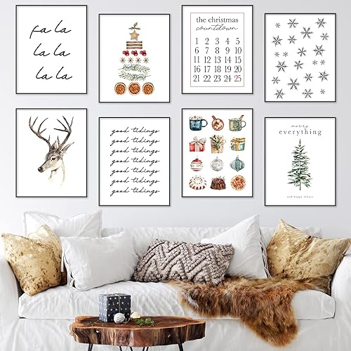 AnyDesign 12 impresiones artísticas navideñas para pared, diseño minimalista de acuarela, póster estético y acogedor de Navidad, decoración de