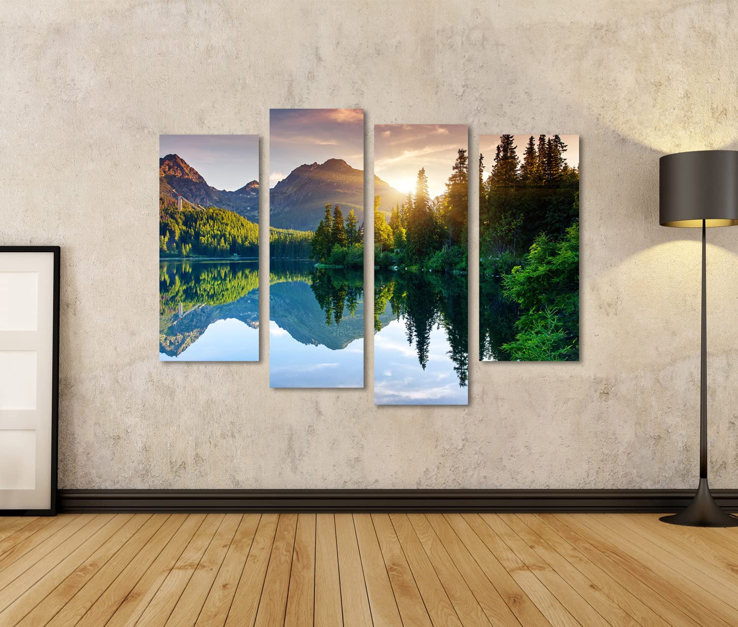 islandburner Tableau sur toile Lac de montagne dans le parc national des Hautes Tatras Strbske Pleso Slovaquie Cadre Affiche Poster Murale Tableaux