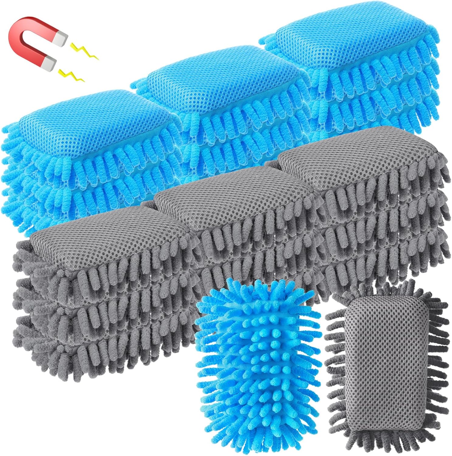 Sherr 18 Pcs Microfiber Shag Magnetic Dry Erase Erasers Washable Whiteboard Eraser Bulk Colorful White Board Eraser for Chalk Markers Home Office Adult(Blue Gray)