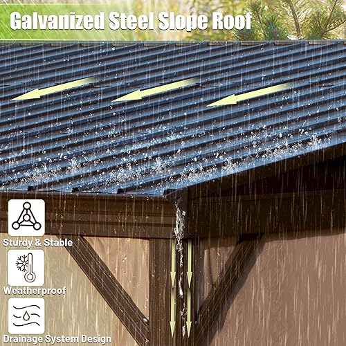 Miniatura 3 de DOMI - Cenador inclinado a 10 x 12 pies con marco de aluminio, kiosco montado en la pared con techo de acero galvanizado inclinado, cortina de red