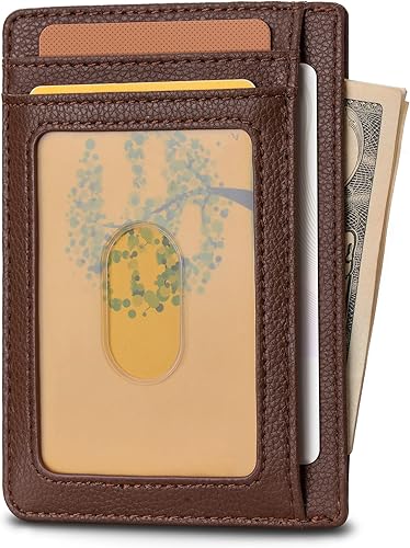 Miniatura 2 de Buffway - Cartera delgada minimalista de cuero con protección RFID para hombre y mujer