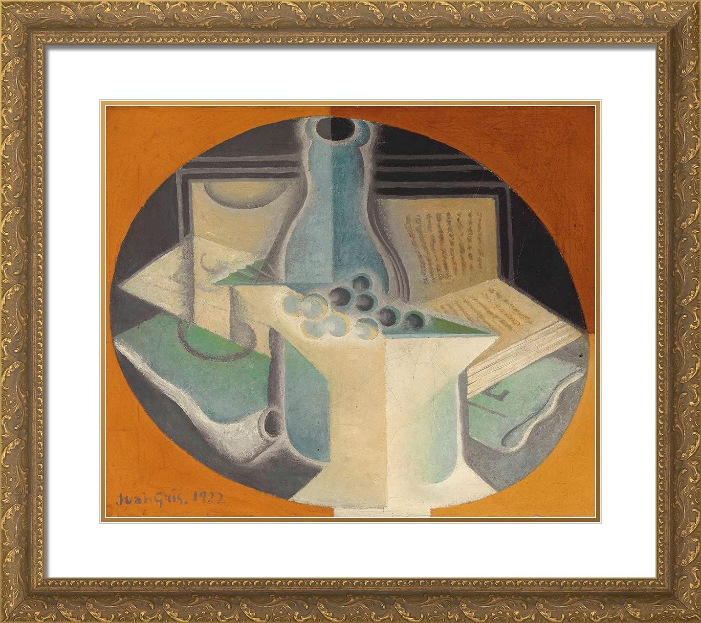 ArtDirect Gris, Juan 22x20 Black Ornate Framed Art Print with Double Matting Titled: Still Life of Fruit and Vase