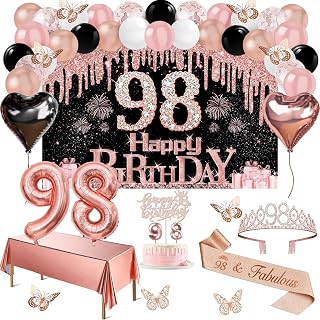 Juesly 98th Birthday Decorations for Women Rose Gold Black 49pcs