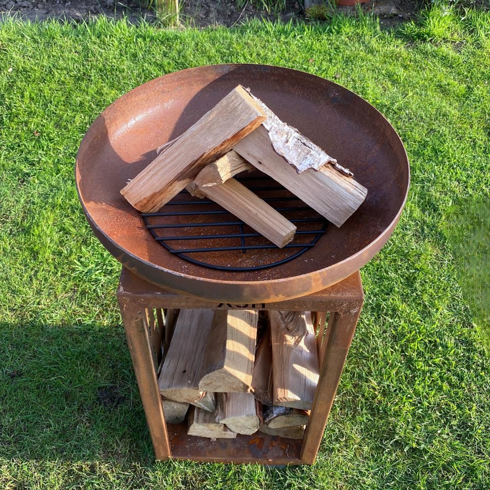 Plancha Acier Corten - BBQ Extérieur - Cheminée de Jardin - Rangement du Bois - Aspect Luxueux