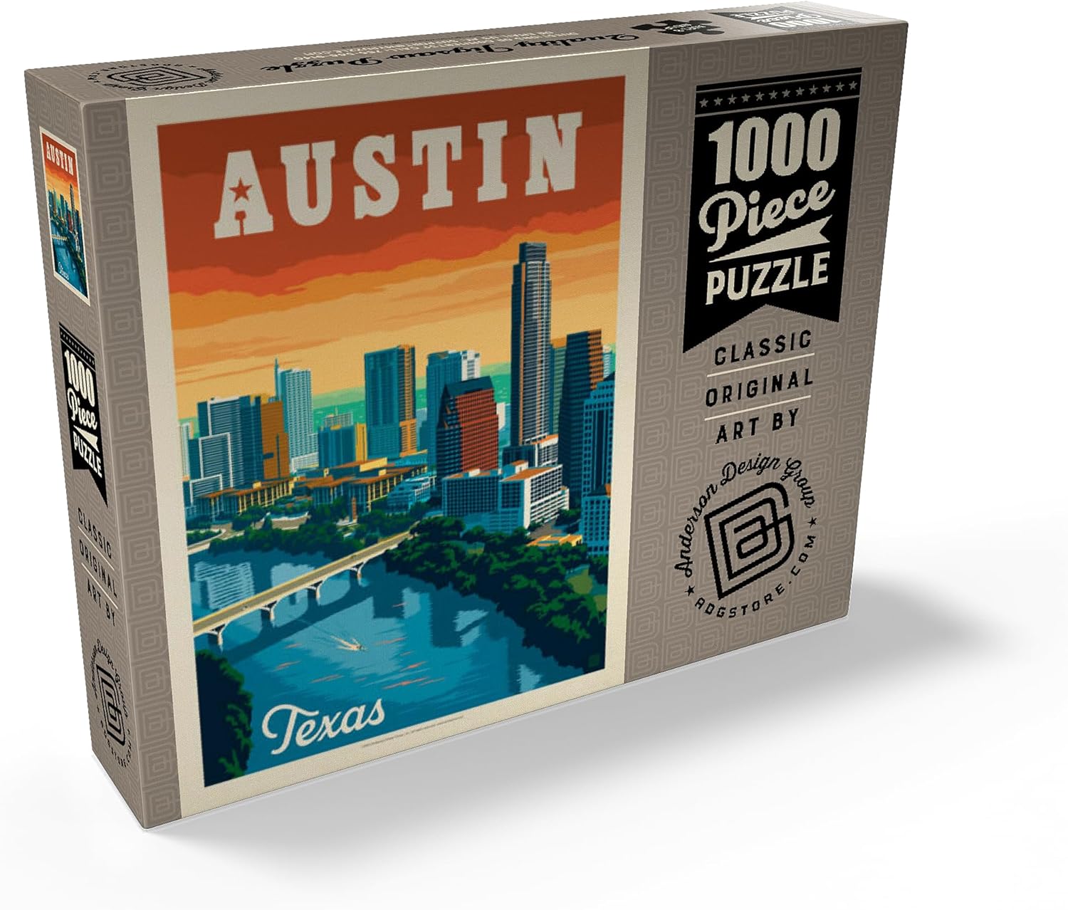 MyPuzzle Austin, Texas: Skyline, Vintage Poster - Premium 1000 Piece Jigsaw Puzzle for Adults