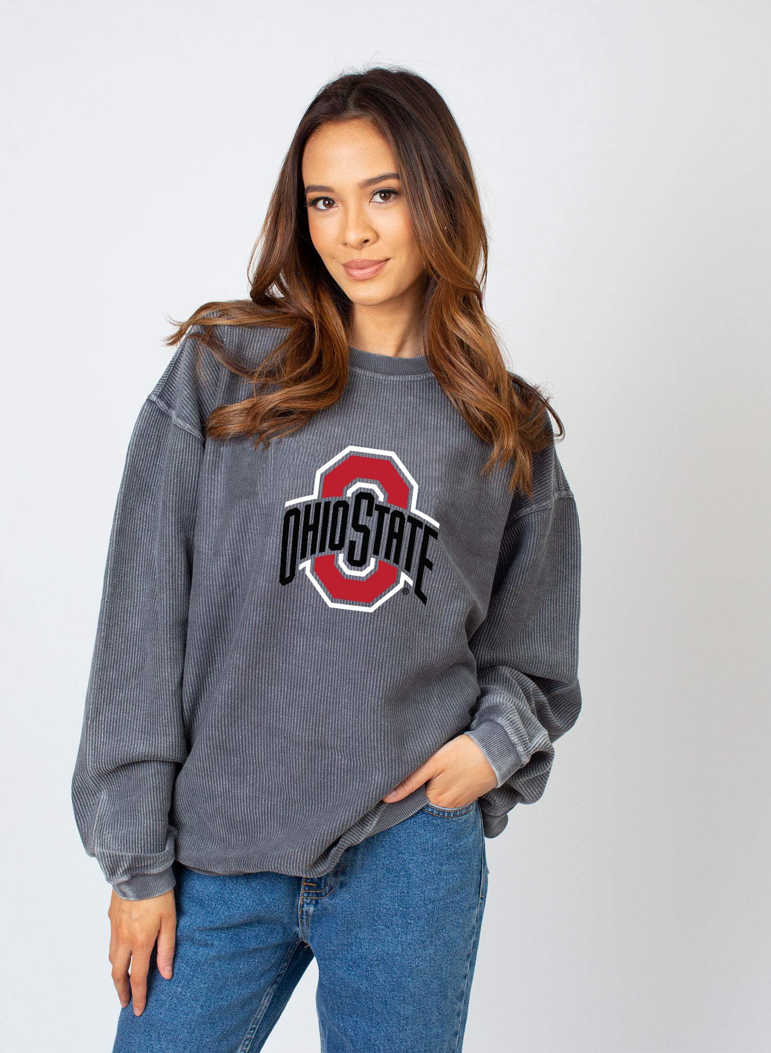 NCAA Ohio State Buckeyes Womens Corded Crew Sweatshirt, Charcoal, Medium