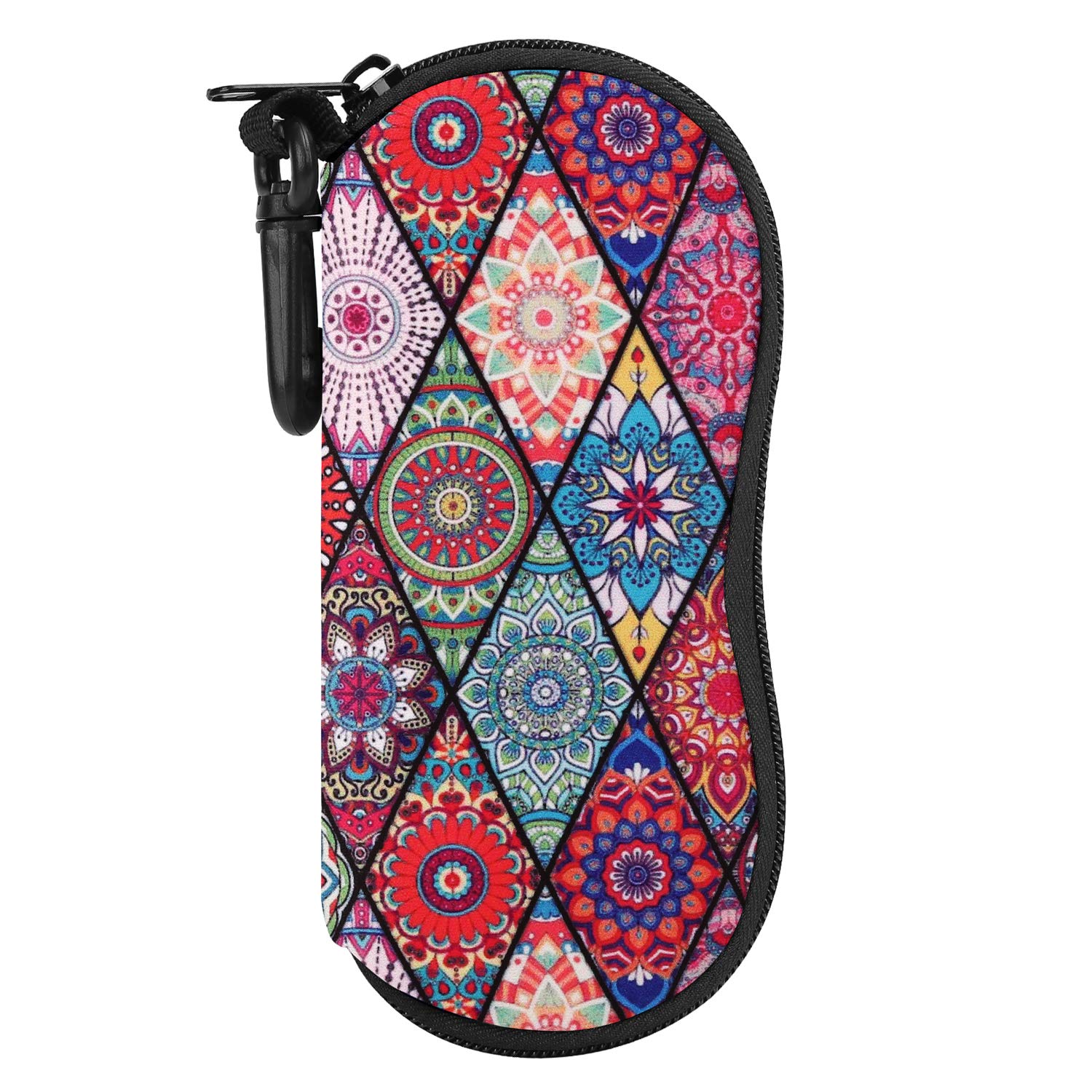Moko R-Rhombic Mandala Sunglasses Soft Case Ultra Light Neoprene Zipper Eyeglass Case With Belt Clip, Rhombic Mandala