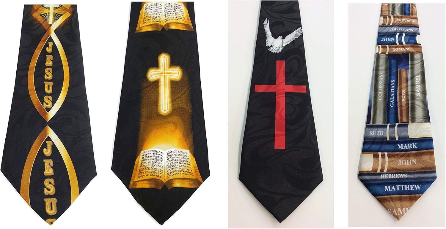 4 Pcs Mens Christian Necktie Jesus Religious Neck Ties 001 Clothing, Shoes & Jewelry