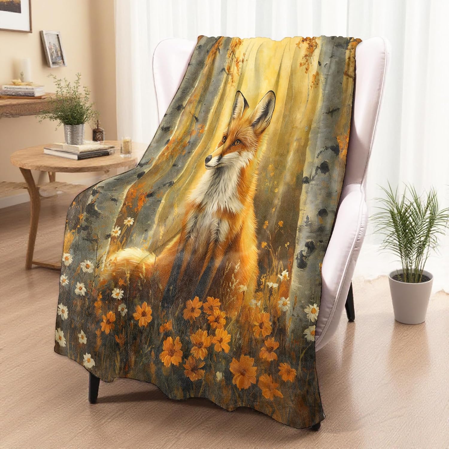 Elegant Fox Blanket, Cozy Plush Beautiful Autumn Forest View Throw Blanket for Couch Bedroom Outdoor, Lightweight Soft Flannel Travel Blankets, Gifts for Women Adults Kids, Warm Decor 50"×60" - Image 2