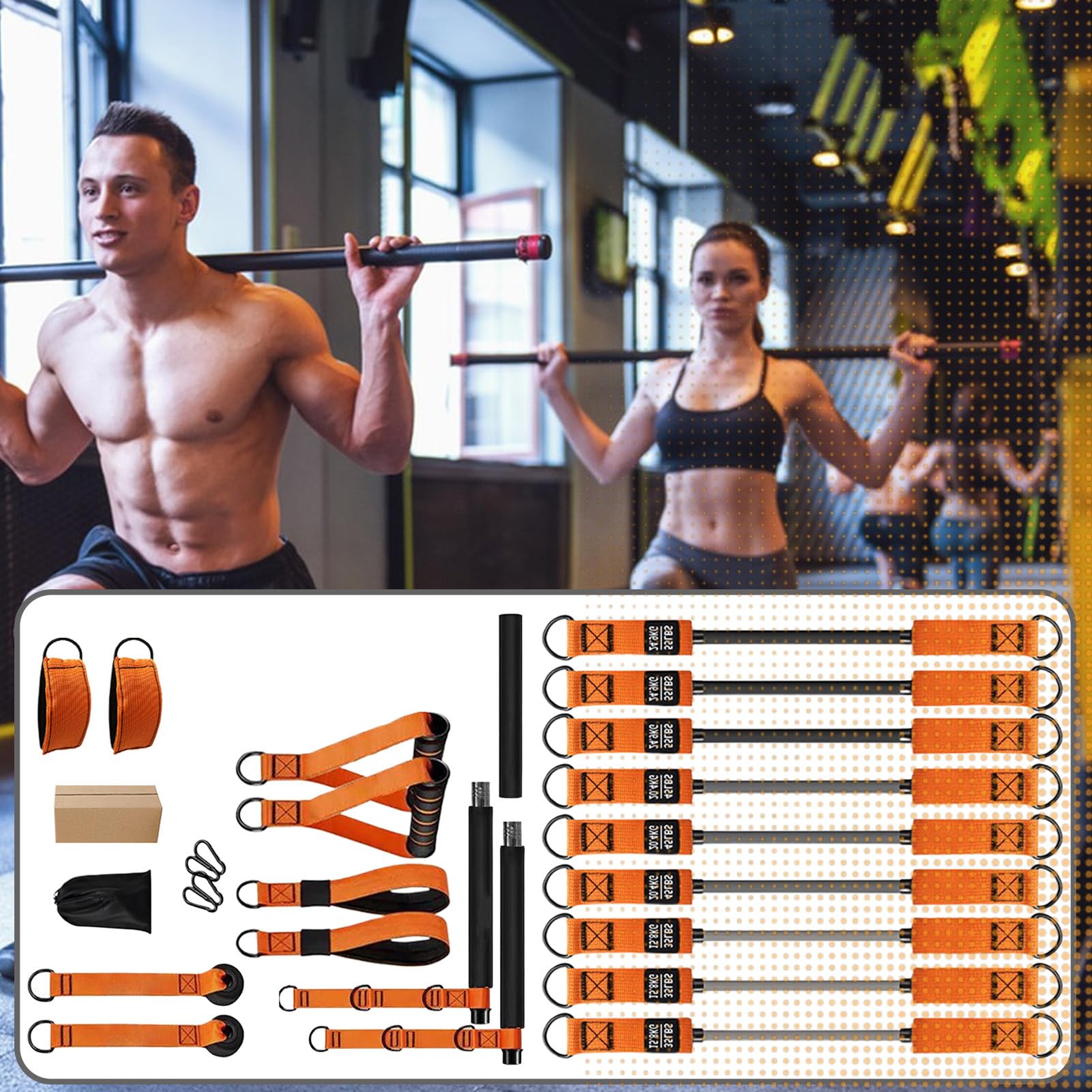 Pilates Bar mit Widerstandsbändern Tragbares verstellbares | Ganzkörper-Workout-Gerät Für Erwachsene Apartment-Bewohner Home-Gym Vielbeschäftigte Berufstätige
