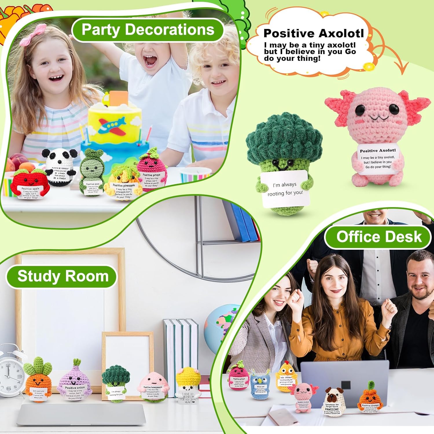 HunnmingRe 30 Pcs Crochet Animals with Motivational Cards, Cute Positive Handmade Knitted Animals Gift for Employee Appreciation Office Desk Decor