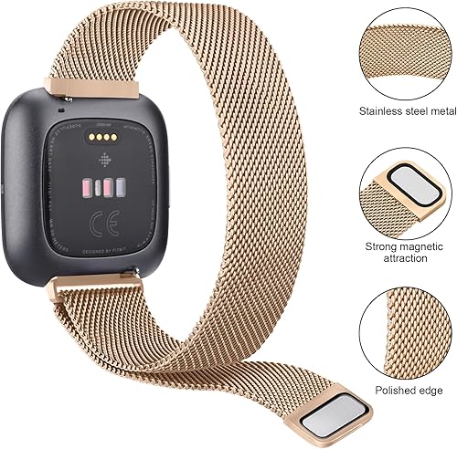 Miniatura 6 de Meliya Correa de metal compatible con Fitbit Versa 2 correas de reloj para mujeres y hombres, correa magnética ajustable de malla de acero