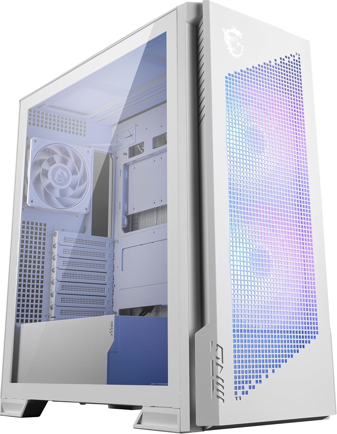 MSI MPG Velox 300R Airflow PZ White - Mid-Tower Gaming PC Case - Tempered Glass Side Panel - 2 x 160 mm Dual Layer Blades Fans - Liquid Cooling Support up to 360mm Radiator - Mesh Panel for Airflow