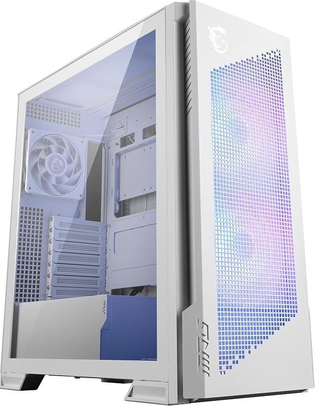 MPG Velox 300R Airflow PZ White - Mid-Tower Gaming PC Case - Tempered Glass Side Panel - 2 x 160 mm Dual Layer Blades Fans - Liquid Cooling Support up to 360mm Radiator - Mesh Panel for Airflow