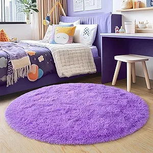 4'x4' Purple Round Rug for Bedroom, Ultra Soft Fluffy Circle Rug for Kids Girls Boys Room, Cute Shag Rugs for Living Room Playroom Teen Room Home Decor Rug