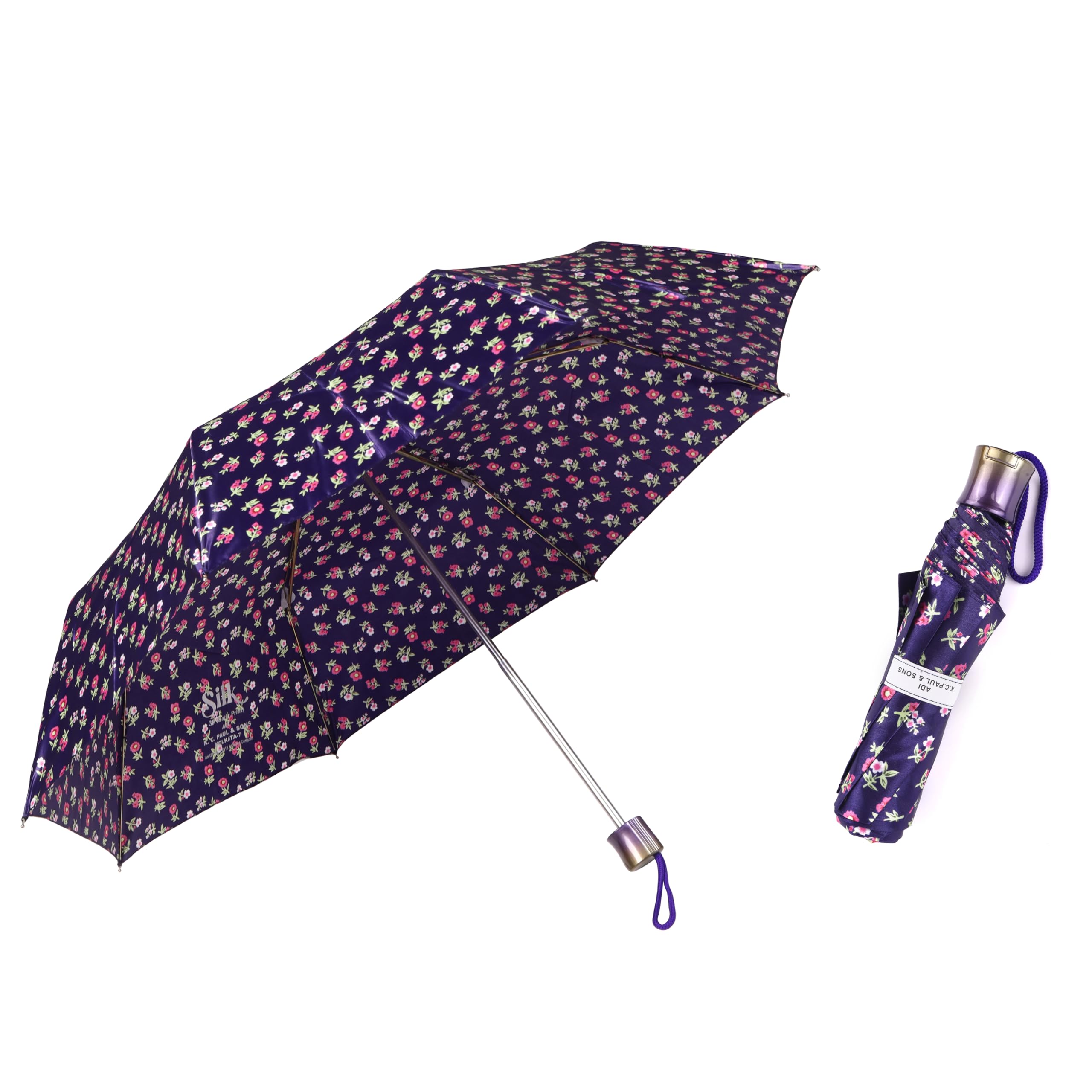 adi k.c. paul & sons Silk 3 Fold Stylist Umbrella for Men & Women | Compact for Office Use | KC Paul (Manual, Multicolor)-picture-22