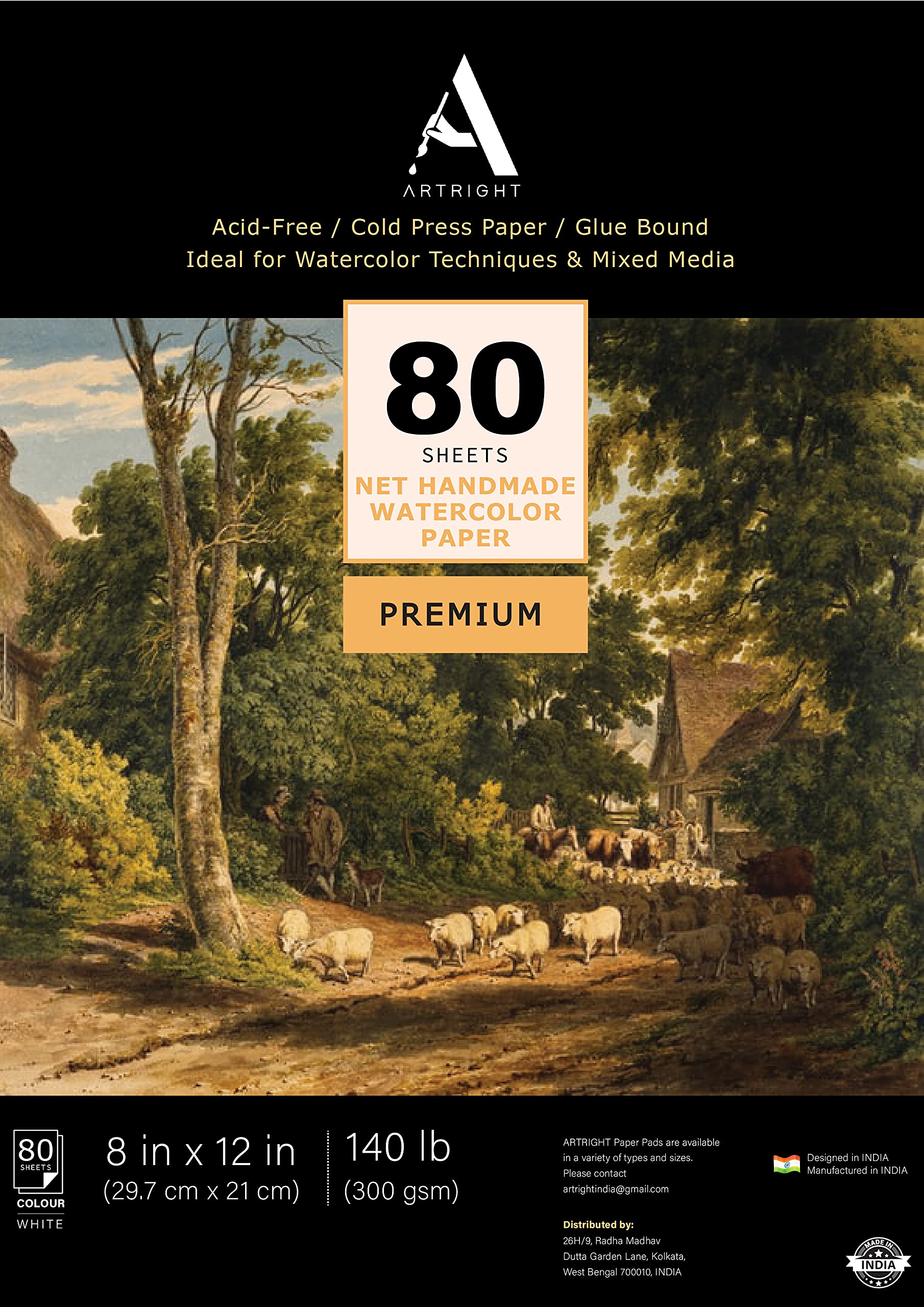 ArtRight Artists' Acrylic Paper (A4 Pack of 80 Sheets, 300 GSM); 300 GSM Handmade Sheets for Gouache & Acrylic Media (Papers for Acrylic & Gouache Media)