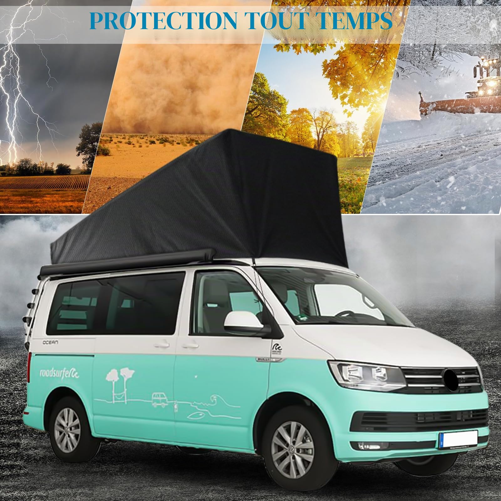 Protection du Toit Relevable Remplacement pour VW T6.1, Tente de Toit de Camping Car avec Protection Contre Les Intempéries pour Toit Escamotable, Ne Convient Pas Aux Toitures Rénovées