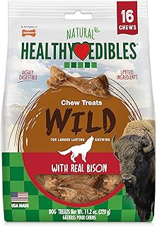 Nylabone Healthy Edibles WILD Natural Dog Chew Treats, Bison Flavor, Small Dogs Up to 20 lbs - Made in USA (16 Count)