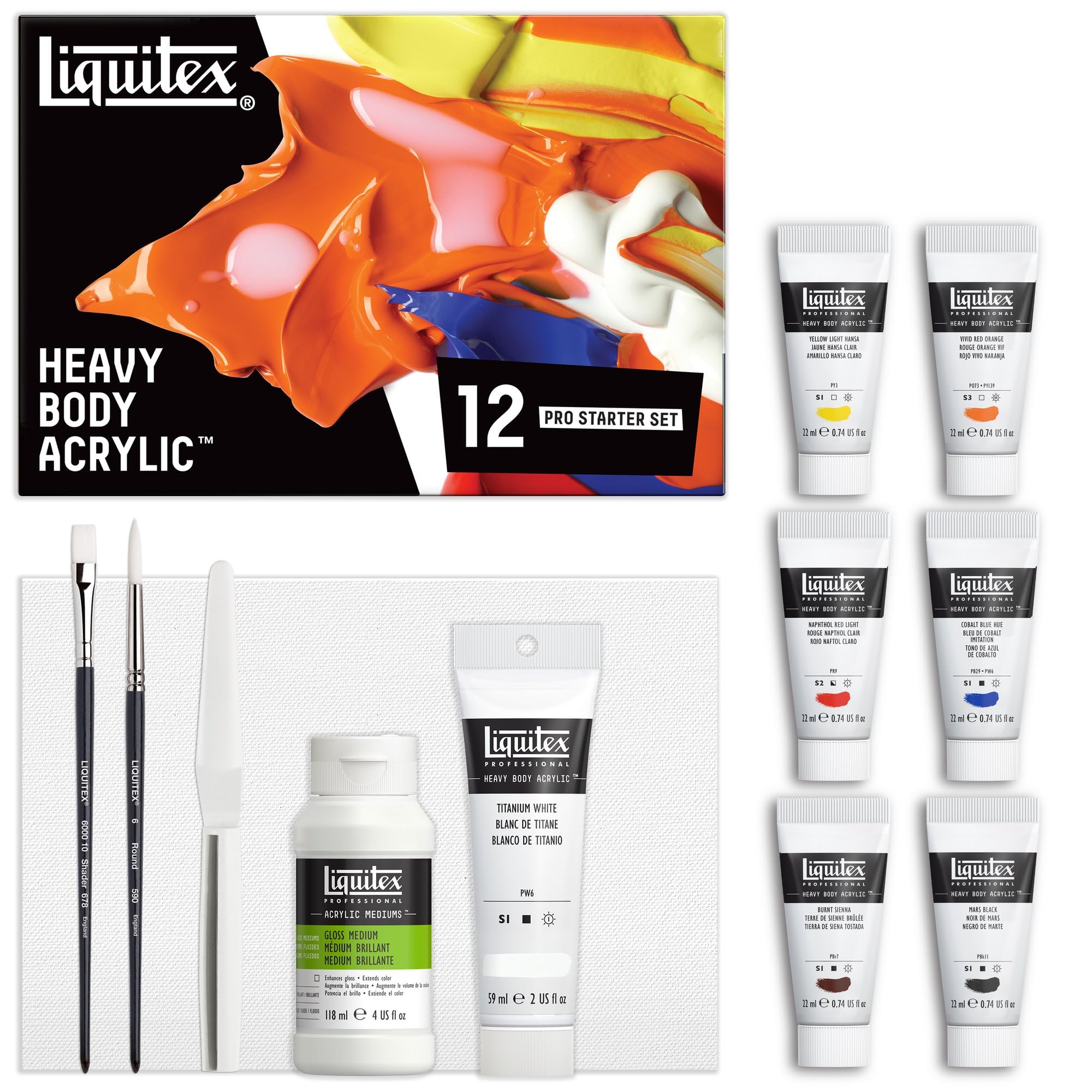 Liquitex 3699313 Professional Heavy Body Acrylfarbe in Künstlerqualität mit ausgezeichneter Lichtechtheit in buttriger Konsistenz, Starterset - 6 Farben in 22 ml Tuben