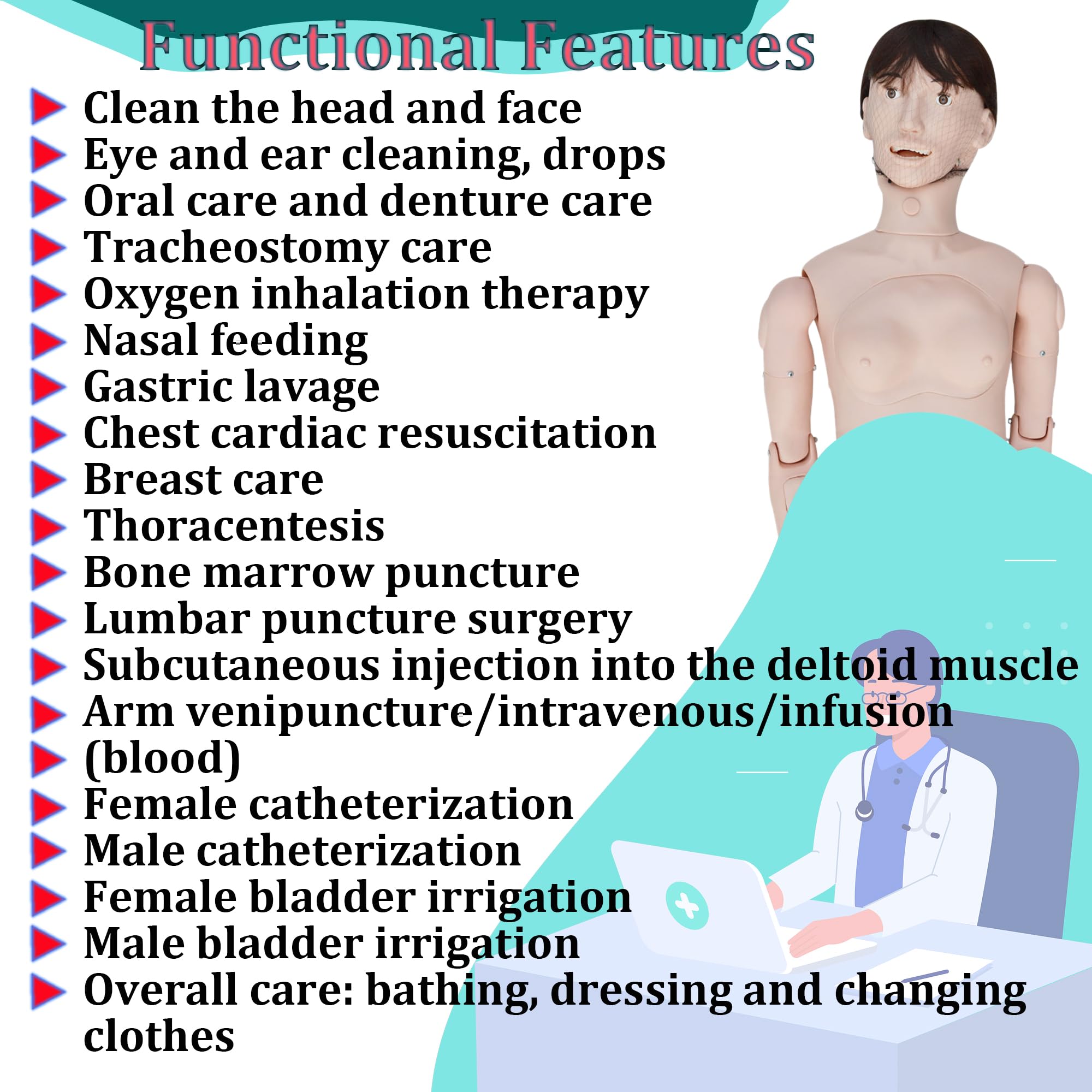 INTSUPERMAI Education Model Patient Care Manikin Combination Nursing Training Manikin Model Patient Care Simulator Nursing Mannequin for Nursing Medical Teaching