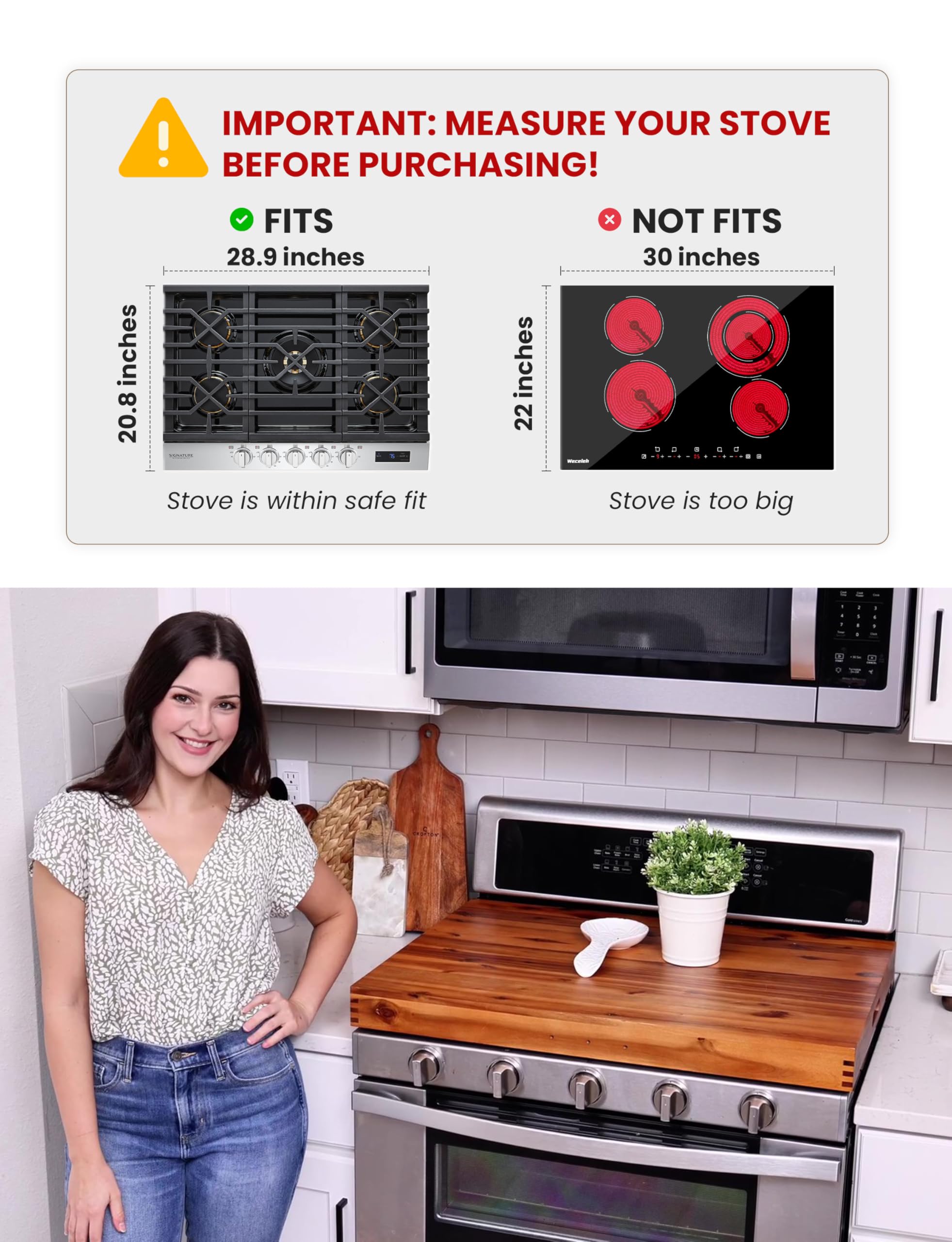 TIDITA Stove Top Covers for Electric Stove - Acacia Wood