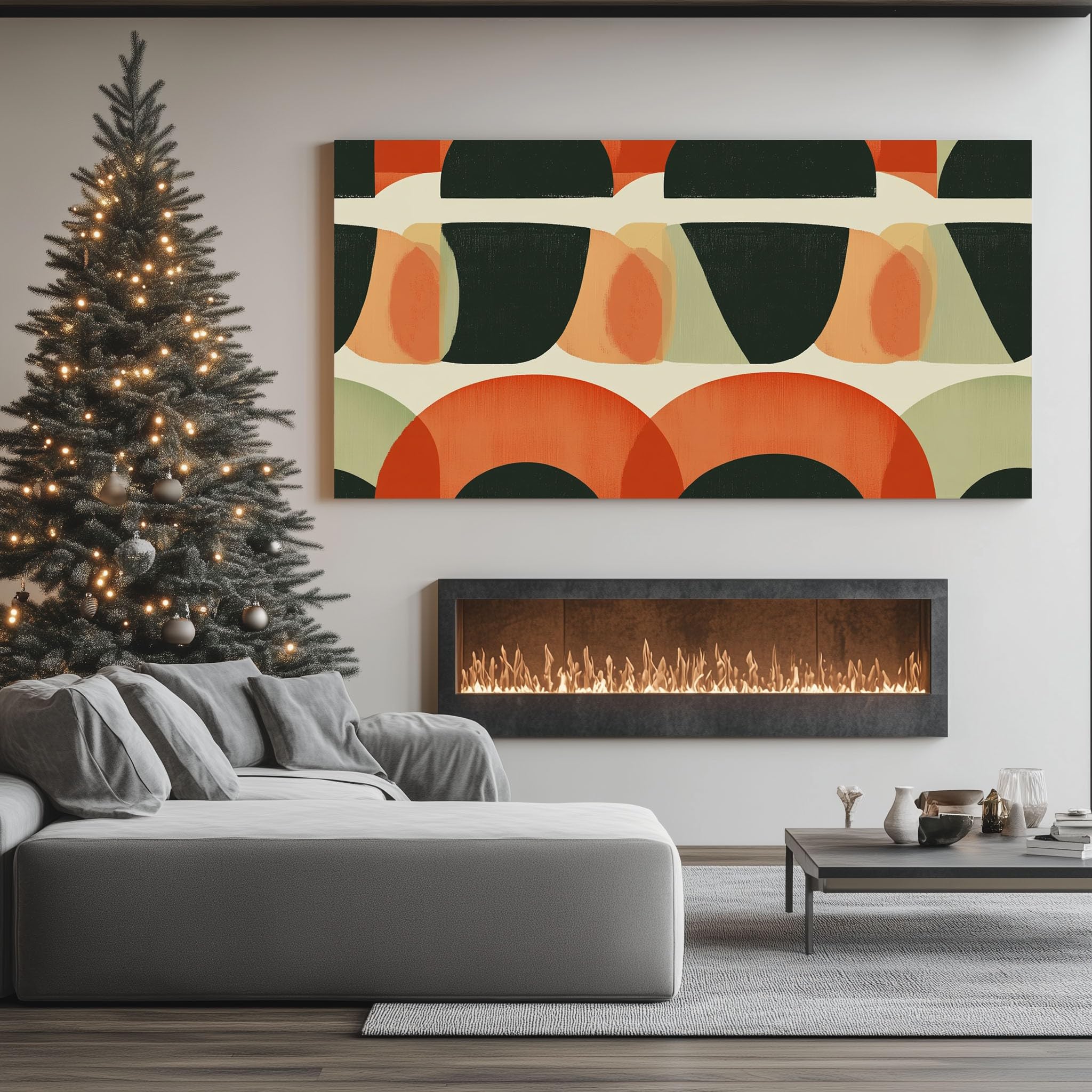 Quadro Stampe su Tela Geometrico moderno di metà Senza Cornice 80x160cm | secolo Moderne Grandi Dimensioni Semicerchio Astratto Decorazione Murale per Soggiorno Camera da Letto Triangolo a Incastro