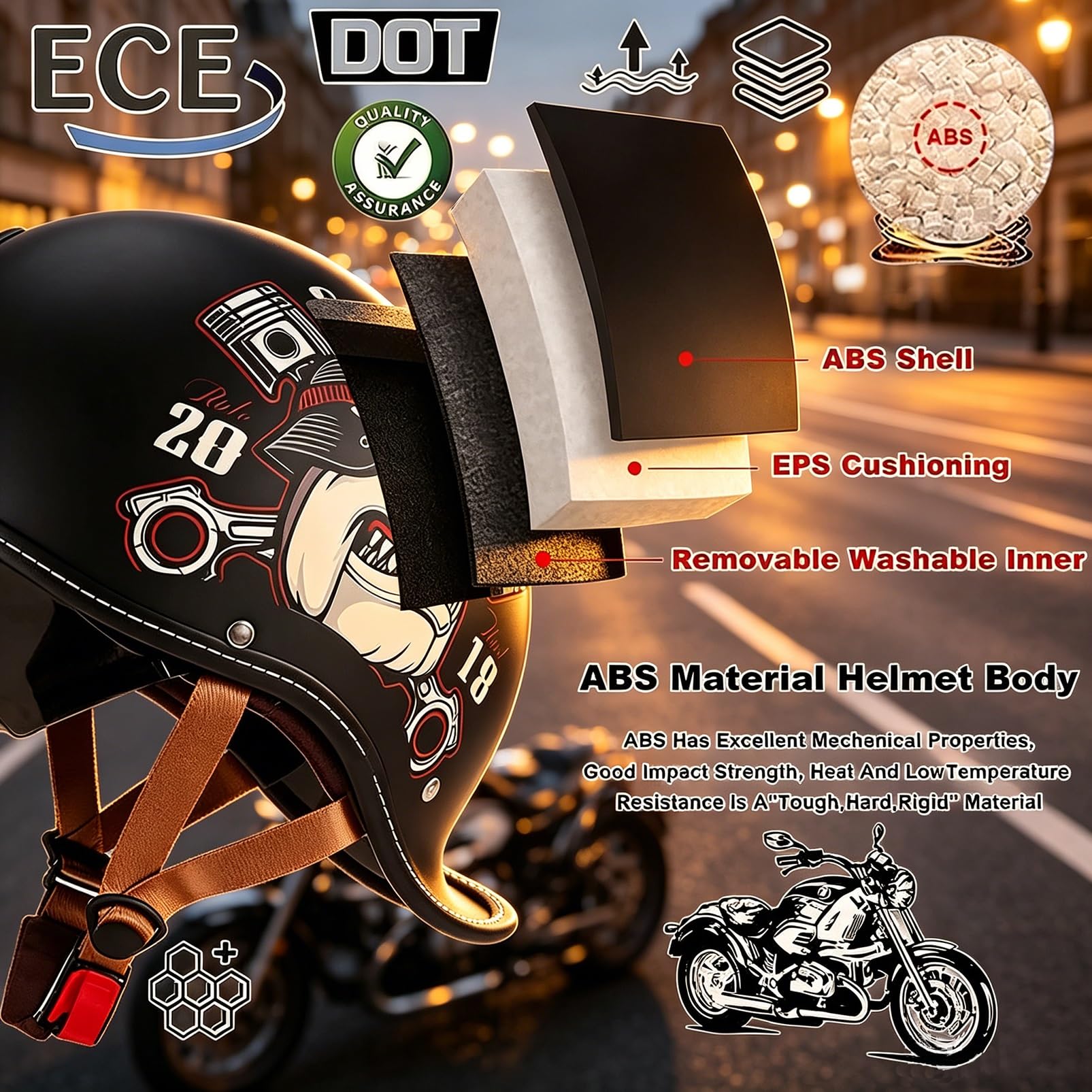 Kask Motocyklowy Jet z Homologacją ECE R22.06 i DOT, Styl Retro Niemiecki Ultra-Lekki z Blendą Przeciwsłoneczną, Legalny na Drogi dla Skutera Mopeda, Maska w Zestawie
