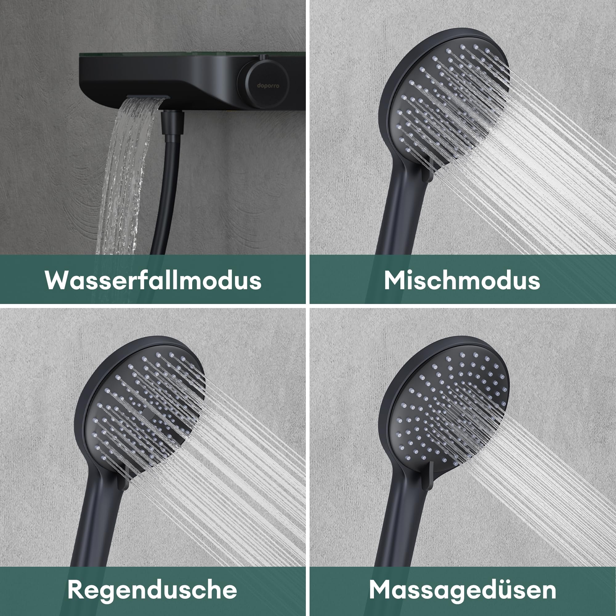 Mai & Mai Thermostat Badewannenarmatur mit Handbrause Matt Schwarz | Wannenarmatur aus Messing, Wannenthermostat 4 Strahlarten Wandarmatur für Badewanne, inkl. Brauseschlauch Duschsystem8