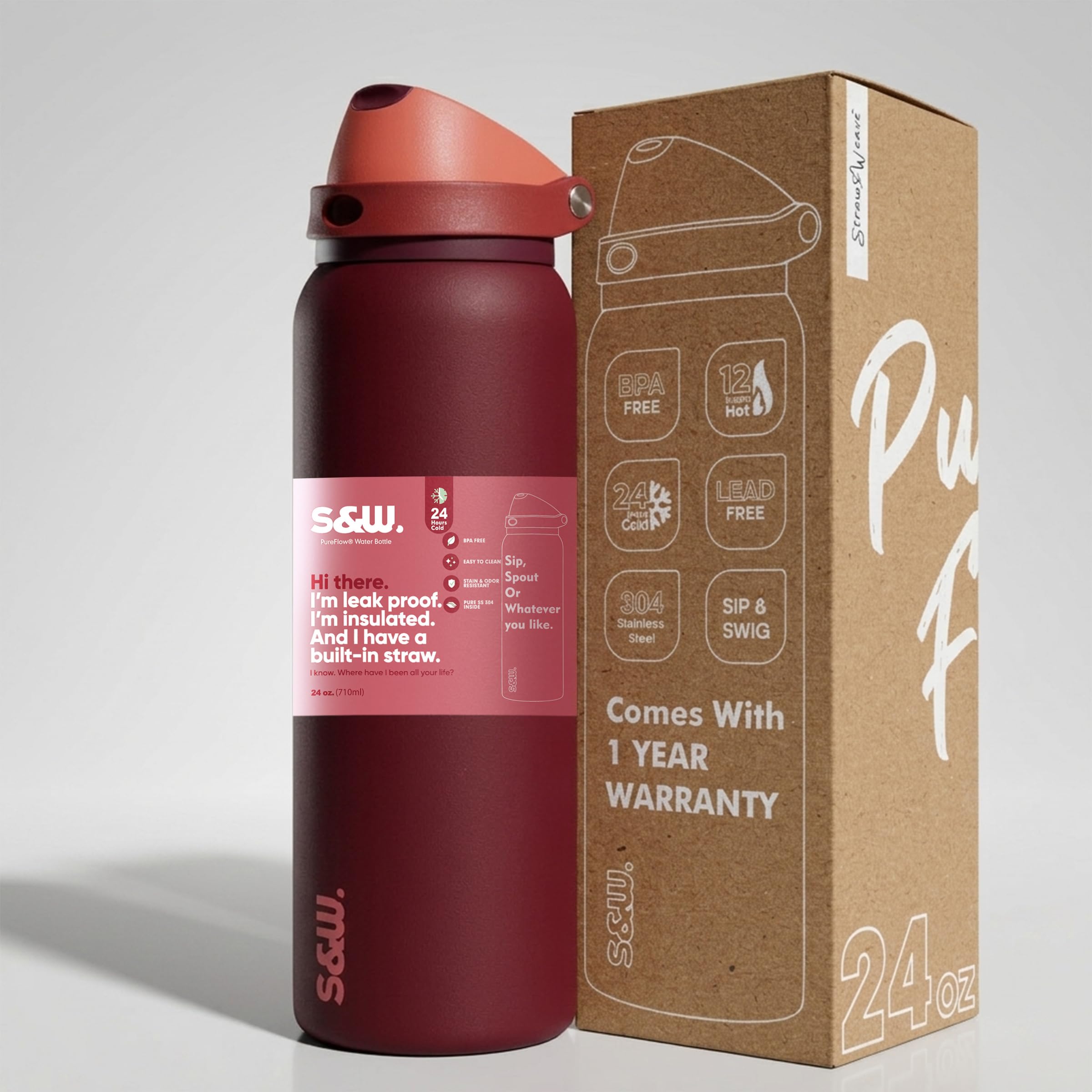 STRAW&WEAVE PureFlow Water Bottle 710 ml Stainless Steel Sports Bottle with Sipper Cap | For Home, Office, Gym, Travelling | Lightweight | BPA Free-image-31