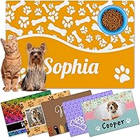 Vista 1 de Alfombrillas personalizadas de piel sintética para comida y agua, antideslizante e impermeable para nombre/foto, tapete personalizado