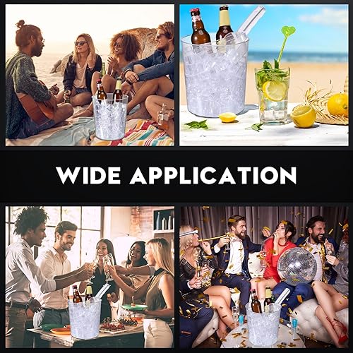 Miniatura 7 de Norme 18 cubos de hielo de plástico para fiestas, enfriador de botellas de vino transparente de 5 litros con asas, tina redonda para bebidas con