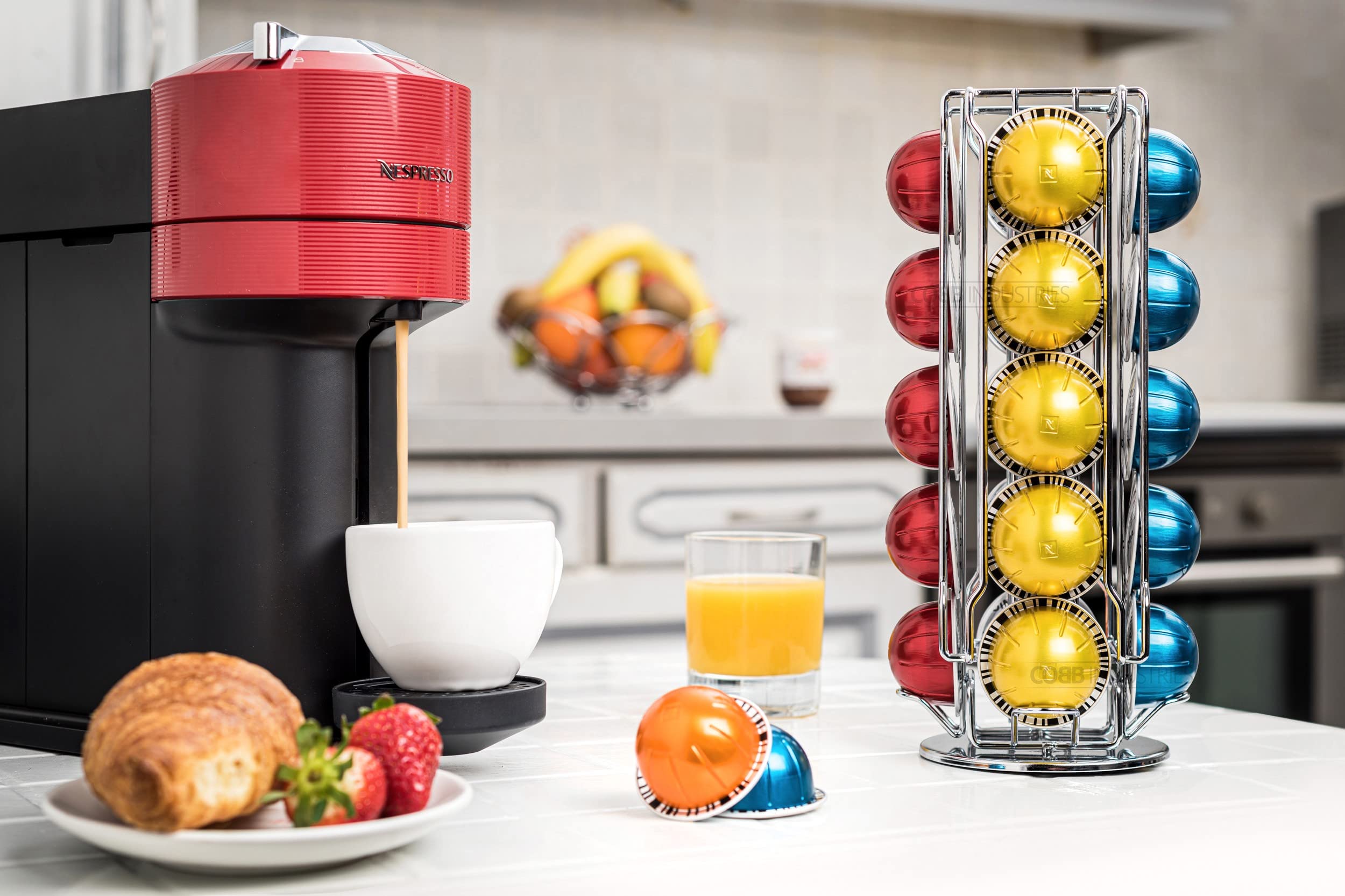 Héra CH0023 - Porta Capsule Dispenser Espositore Rotante per 20 capsule Nespresso Vertuo Acciaio Cromato