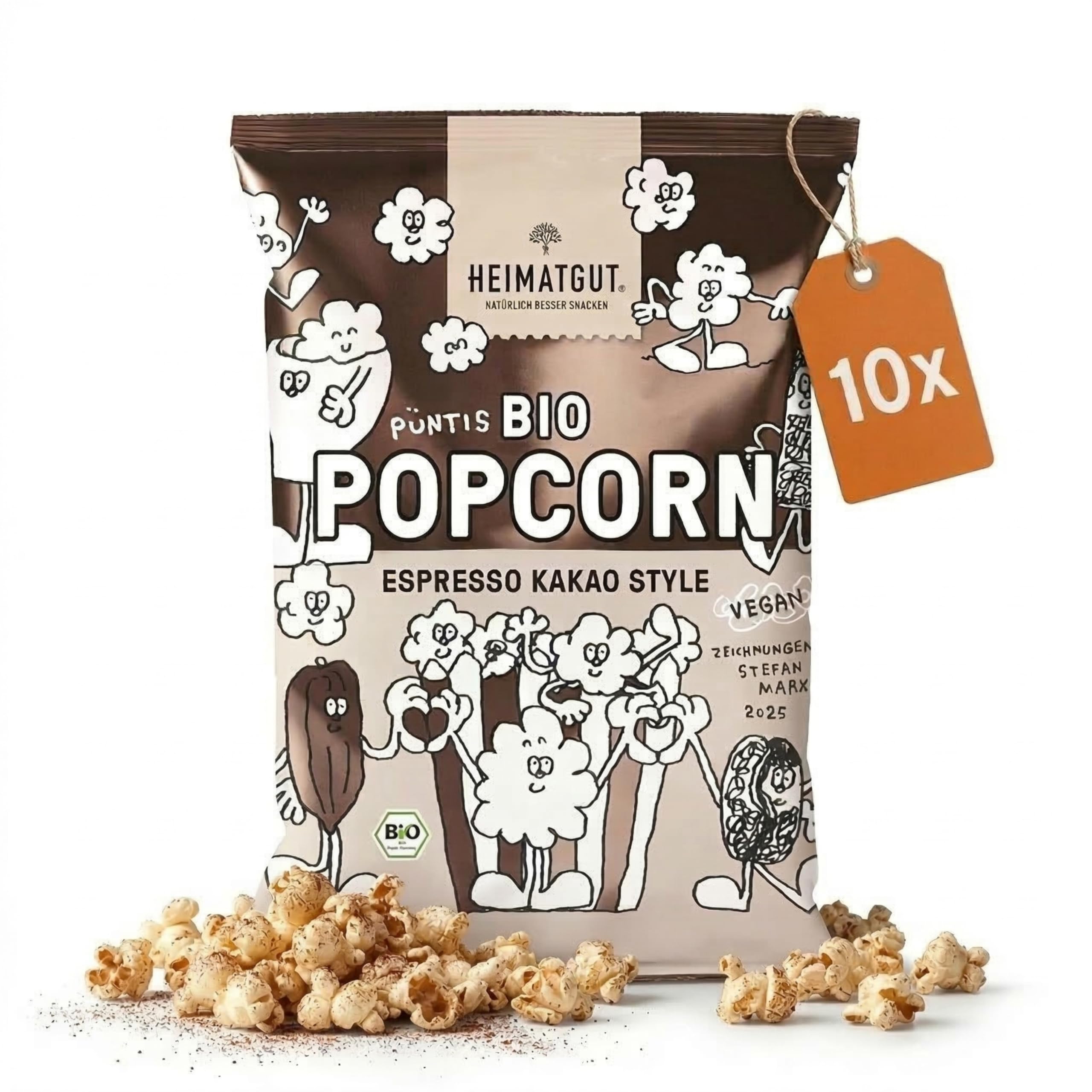 HEIMATGUT® Bio Veganes Popcorn | Premium Butterflycorn Popcorn-Mais | Mit Bio Kokosöl | Ohne Butter & Palmöl | Glutenfrei | Veganer Snack ohne künstliche Zusätze | 10 × 90 g