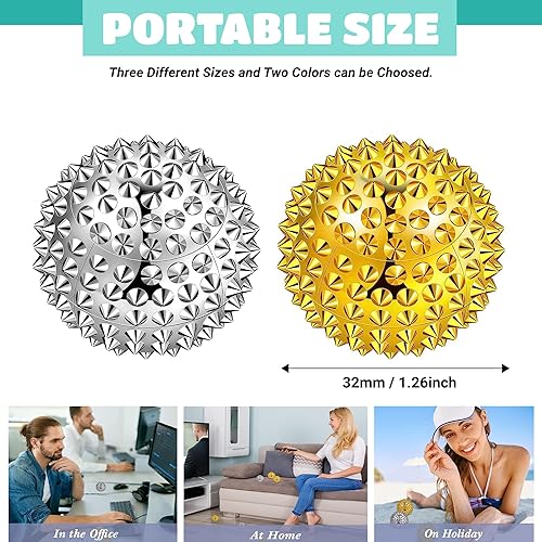 Miniatura 6 de Bola magnética de masaje de manos, bolas de acupuntura puntiagudas para adultos y niños, color dorado, 1 par para aliviar el dolor, la presión y el