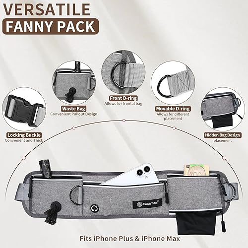 Miniatura 4 de Tails & Tales Correa de perro manos libres con bolsa para la cintura, soporte lumbar mejorado, correa reflectante elástica, cinturón ajustable de