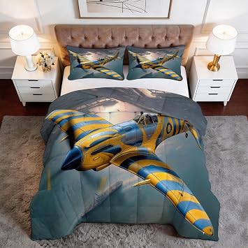 Duvet Medieval War Military Fighter Jet Warship Summer Double Quilt 200x200 cm, Skin-Friendly Vintage Style Duvet Bedding - Lightweight Washable Blue Bedspread Breathable Quilt for Kids & Adults