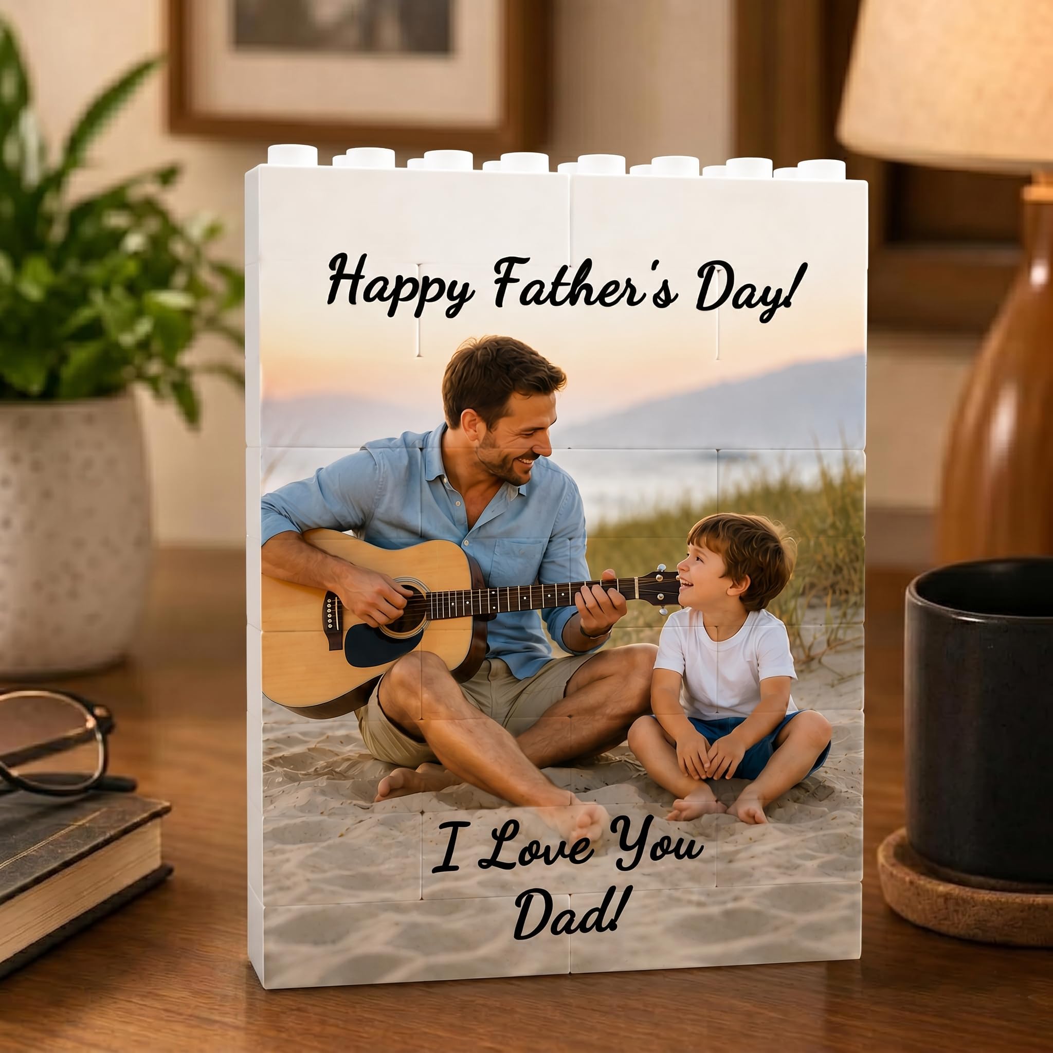 Personalised Photo Building Bricks Puzzle, Dad Gifts from Daughter Son, Custom DIY 3d Jigsaw Puzzle Board Photo Frame, Best Fathers Day Birthday Presents for Dad, Men, Grandpa & Family Keepsake （013） — image 1