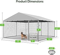 Vista 7 de Lyromix Perrera para perros al aire libre con techo y puertas de alimentación giratorias, gran recinto para corral para perros de alta resistencia
