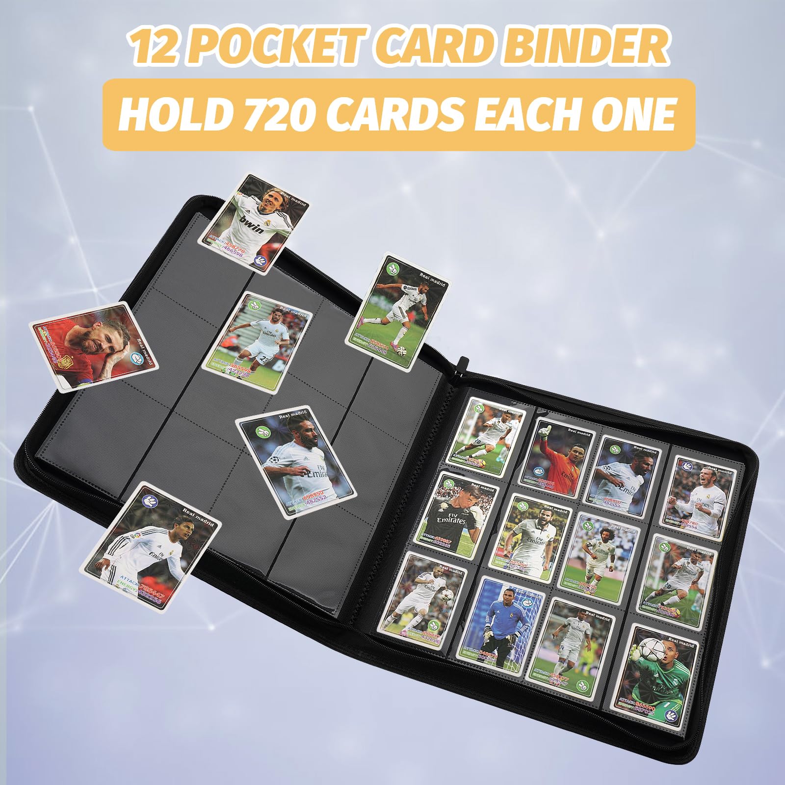 GERMUN Raccoglitore per carte collezionabili, 12 tasche, 720 tasche, raccoglitore per collezione di carte, cartella per album di carte per MTG, TCG, carte sportive, carte da gioco (blu scuro)
