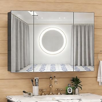 28x40 Inch Bathroom Medicine Cabinet with Mirror, Pre-Assembled Bathroom Medicine Cabinets, Surface/Recessed Wall Mounted Farmhouse Large Medicine Cabinet, Black
