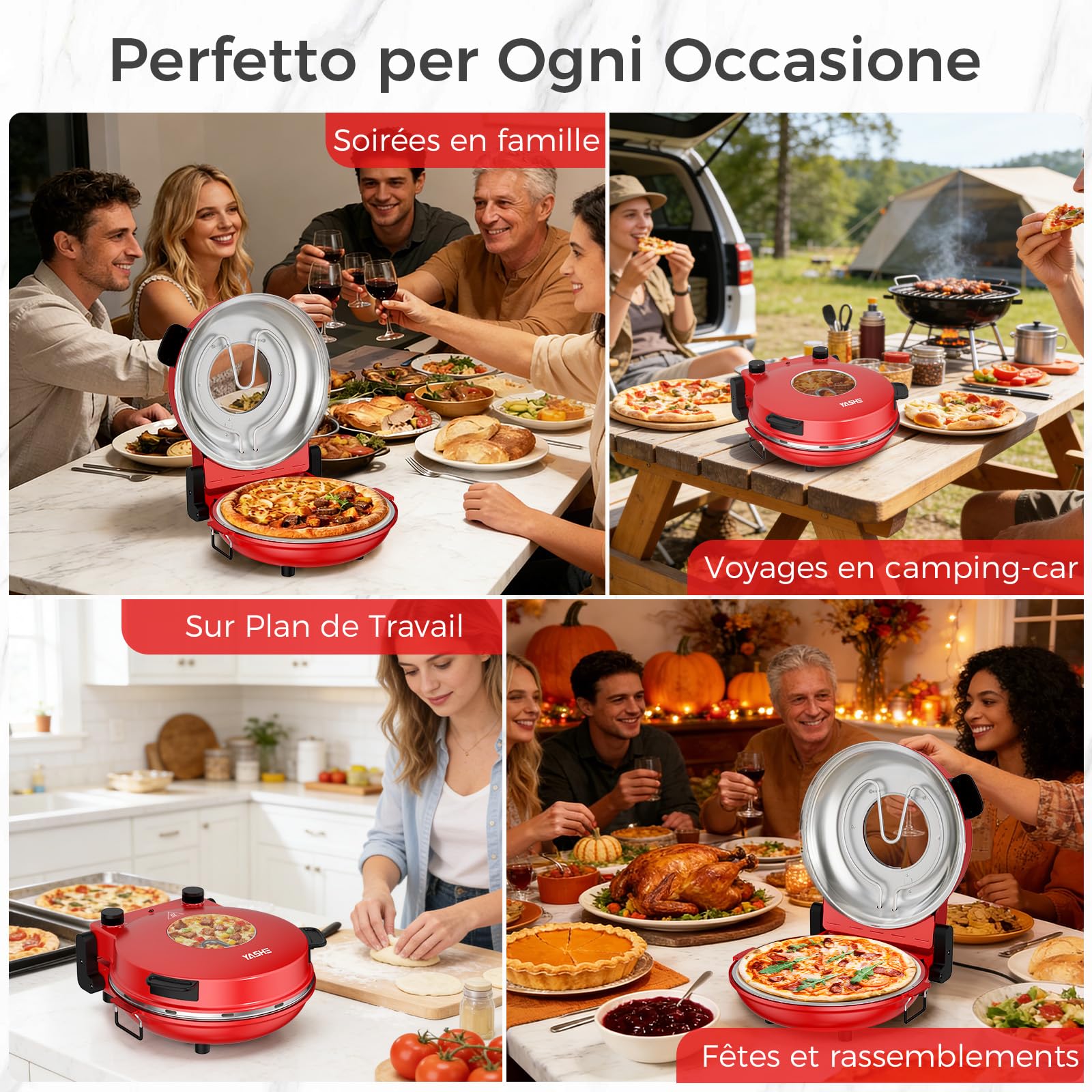 YASHE Four À Pizza Électrique 400°C, 1200W, Pizza Prête En 4–6 Min | Pierre À Pizza 30 cm · Double Chauffe · Fenêtre · Minuteur · Portable Pour La Maison