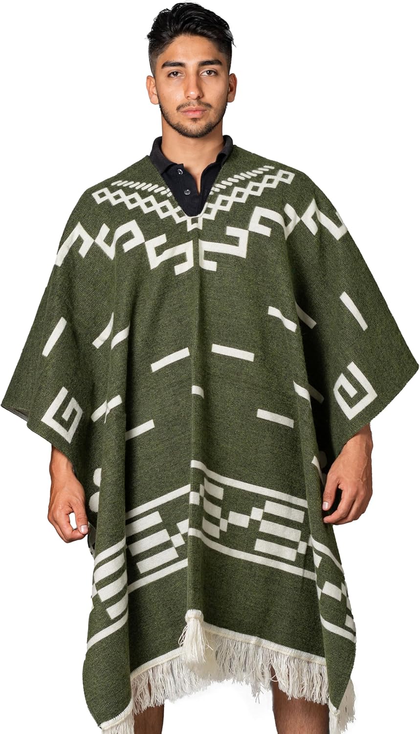 Mens Alpaca Wool Poncho – Handmade in Ecuador, Thick Warm Western Style - Image 2