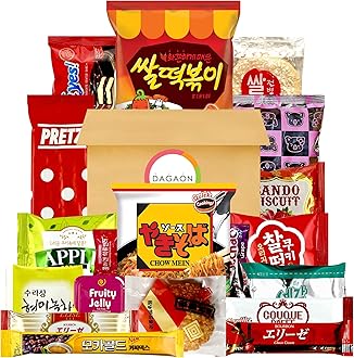 Dagaon Korean Japanese Snack Box 20 Count - Collection of Snacks Including Ramen, Biscuits, Cookies, Pies, Crackers, Chips, Candies and Much More from Japan and Korea. Dagashi Assortments Set.