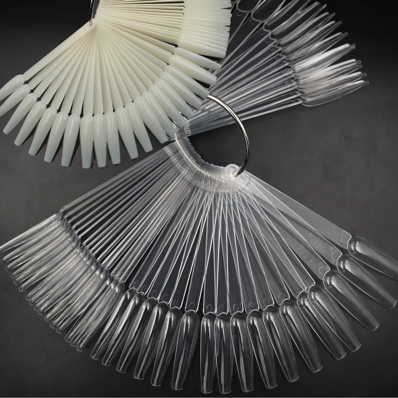 150 unidades de palillos largos de ataúd de uñas Vanish Polish Color Design Display Stick Tips Ballerina Fan Cards Nails Herramientas de práctica artística con anillos 2