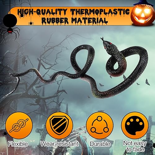 Miniatura 6 de 12 piezas de juguete de serpiente falsa de Halloween, serpientes de goma pequeñas de 28 pulgadas realistas mantienen a los pájaros alejados,