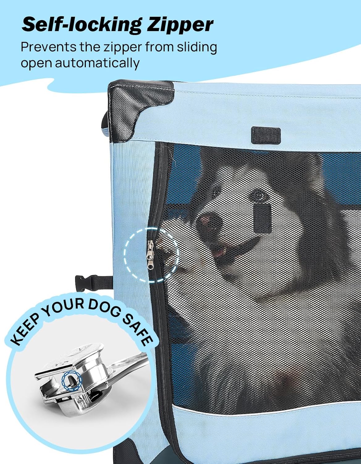 JOYTUTUS Collapsible Dog Crate, 32 Inch Portable Pet Crate for Car, Travel Dog Kennel Foldable Dog Crate for Large Dog 50lbs, Soft Cat Carrier Fit for Indoor & Outdoor/Trunk (Blue)